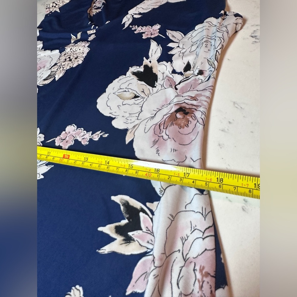 Women’s Luxology Floral Blue Midi Dress with Sheer Sharkbite Hem size 12 - Picture 6 of 9